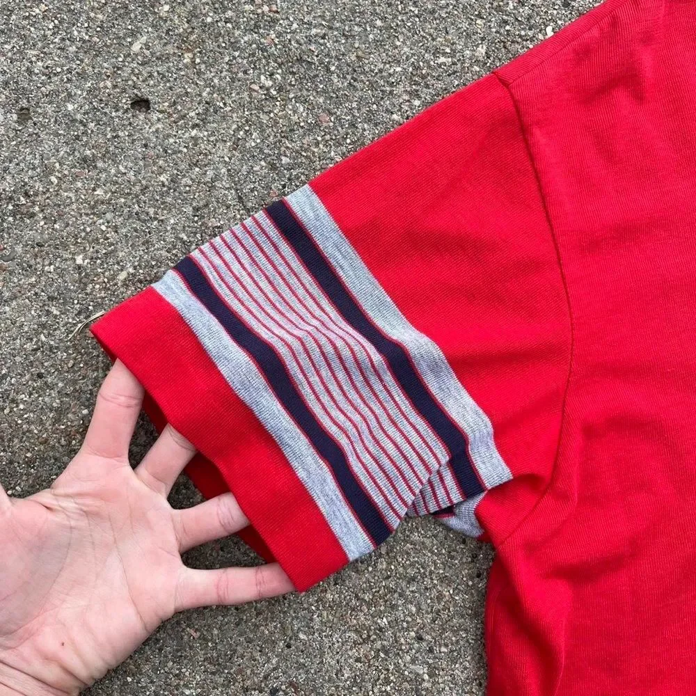 70s Vintage Single Stitch Okoboji Cotton Stripe Retro Ringer Tee Shirt